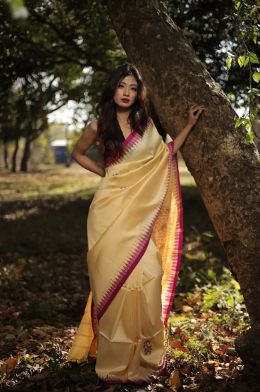 Mellow Marigold Elegance Pure Mulberry Silk Moirangphee Saree