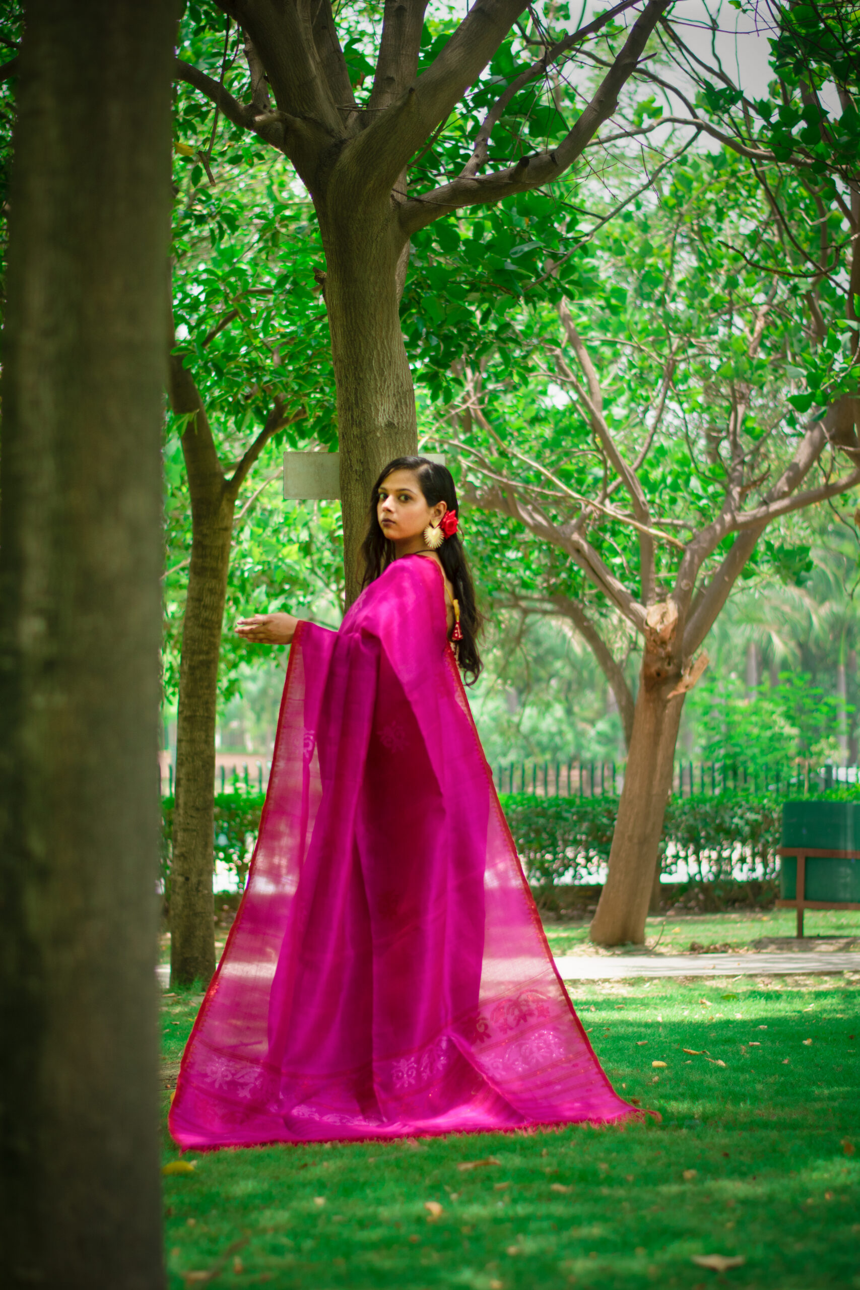 Blush Pink Pure Mulberry Silk Saree with Deep Red Zari Border - Image 3