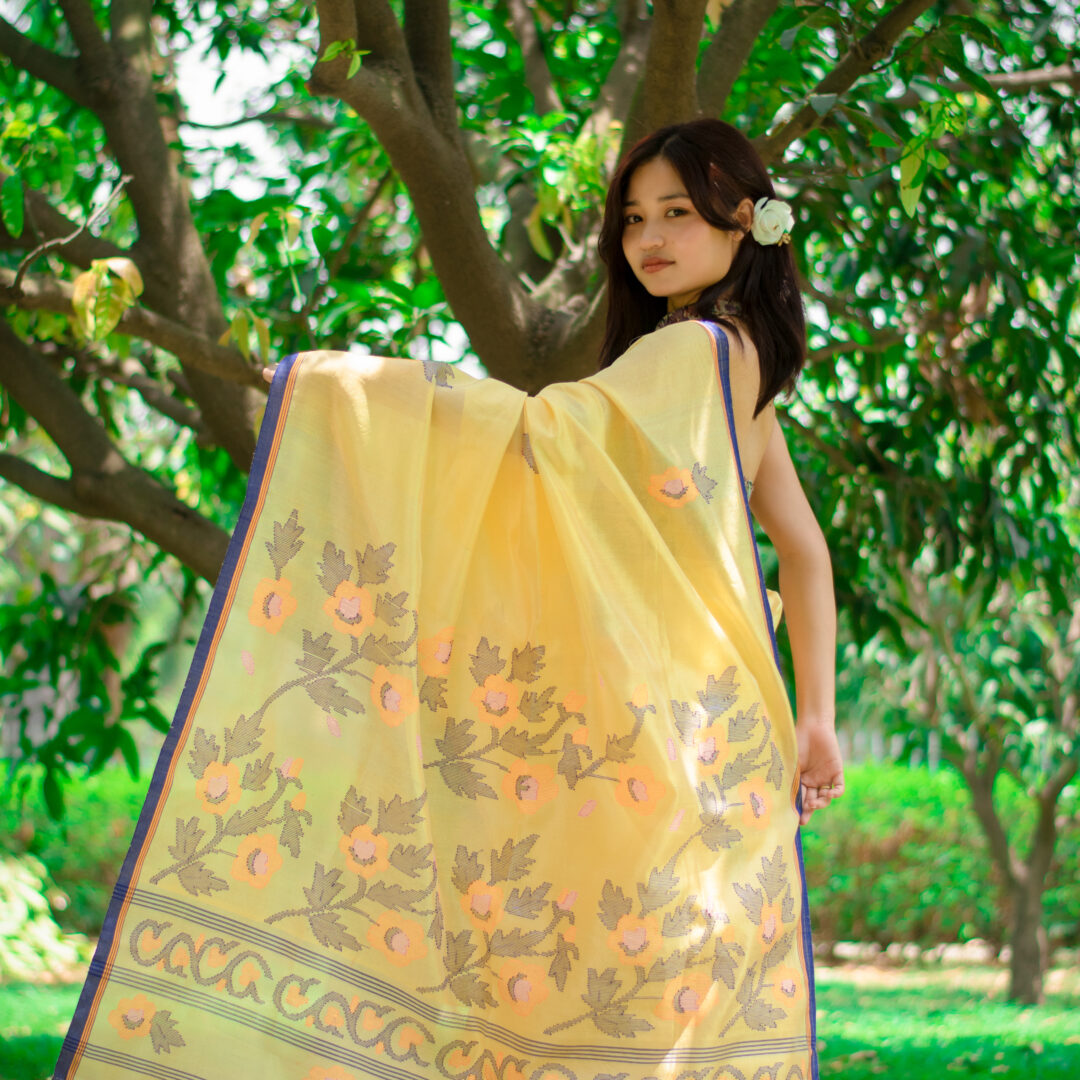Sand Gold Pure Mulberry Saree with Deep blue Border