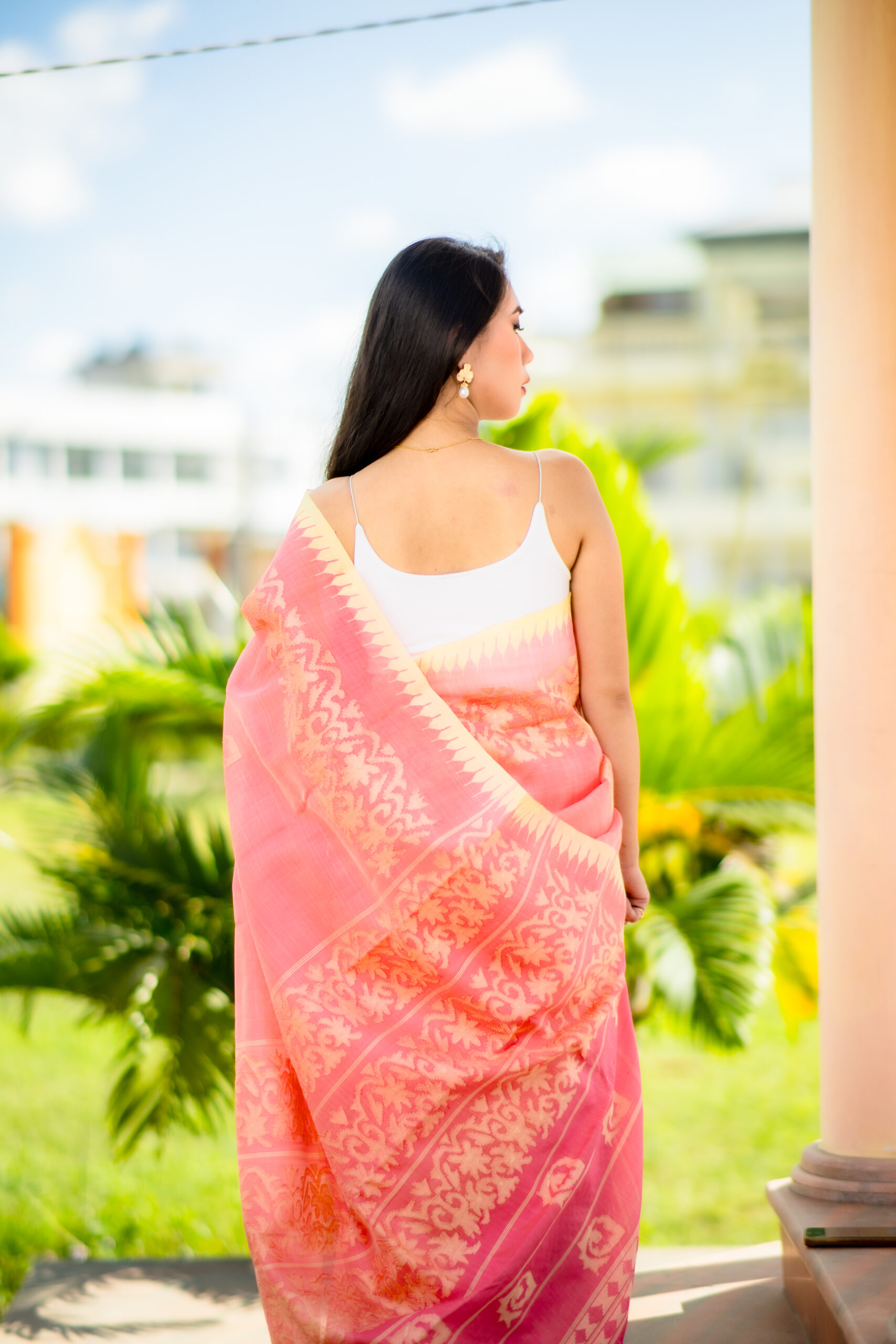 Coral Blossom – GI-Tagged Moirangphee Semi Raw Silk Saree - Image 2