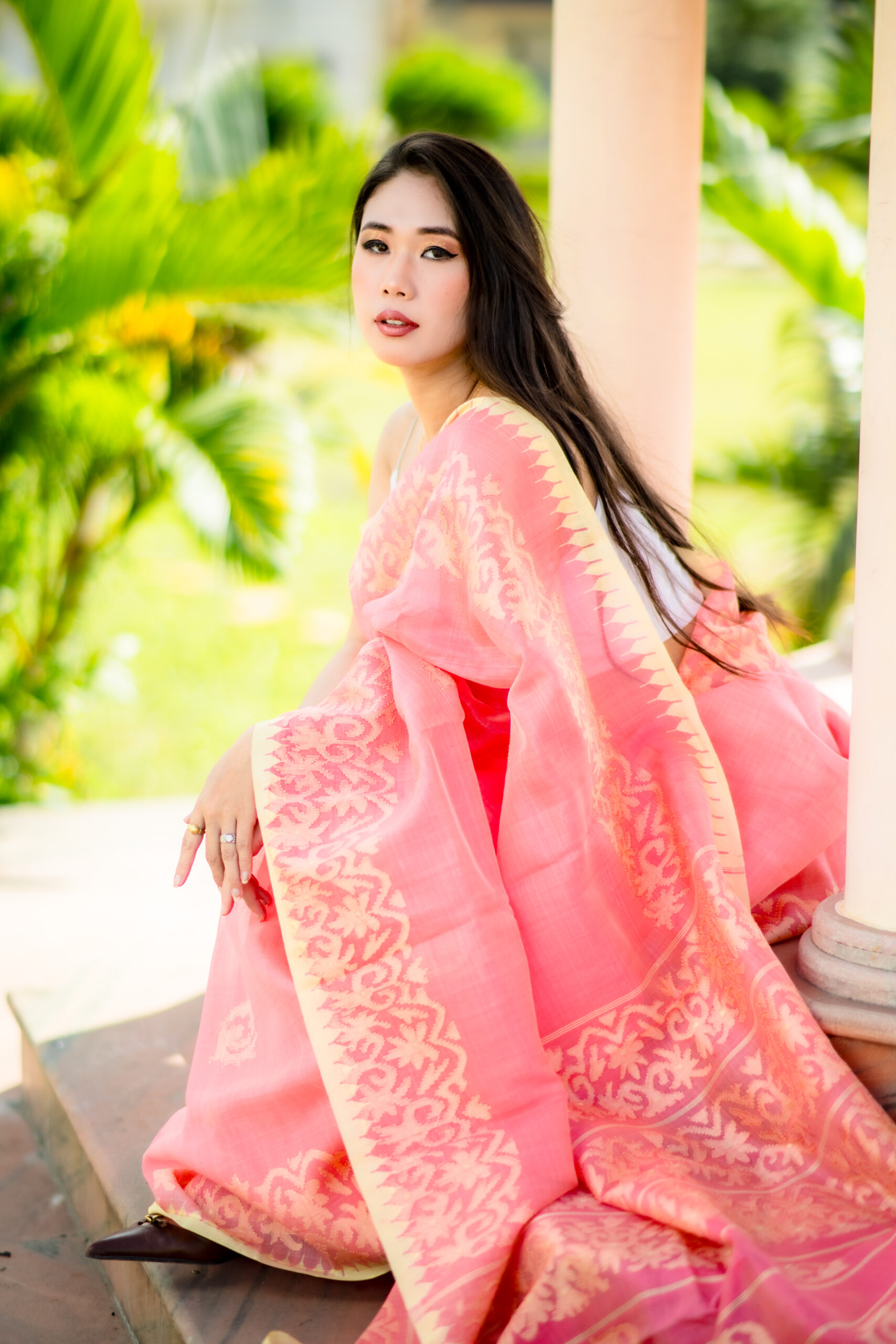 Coral Blossom – GI-Tagged Moirangphee Semi Raw Silk Saree - Image 3
