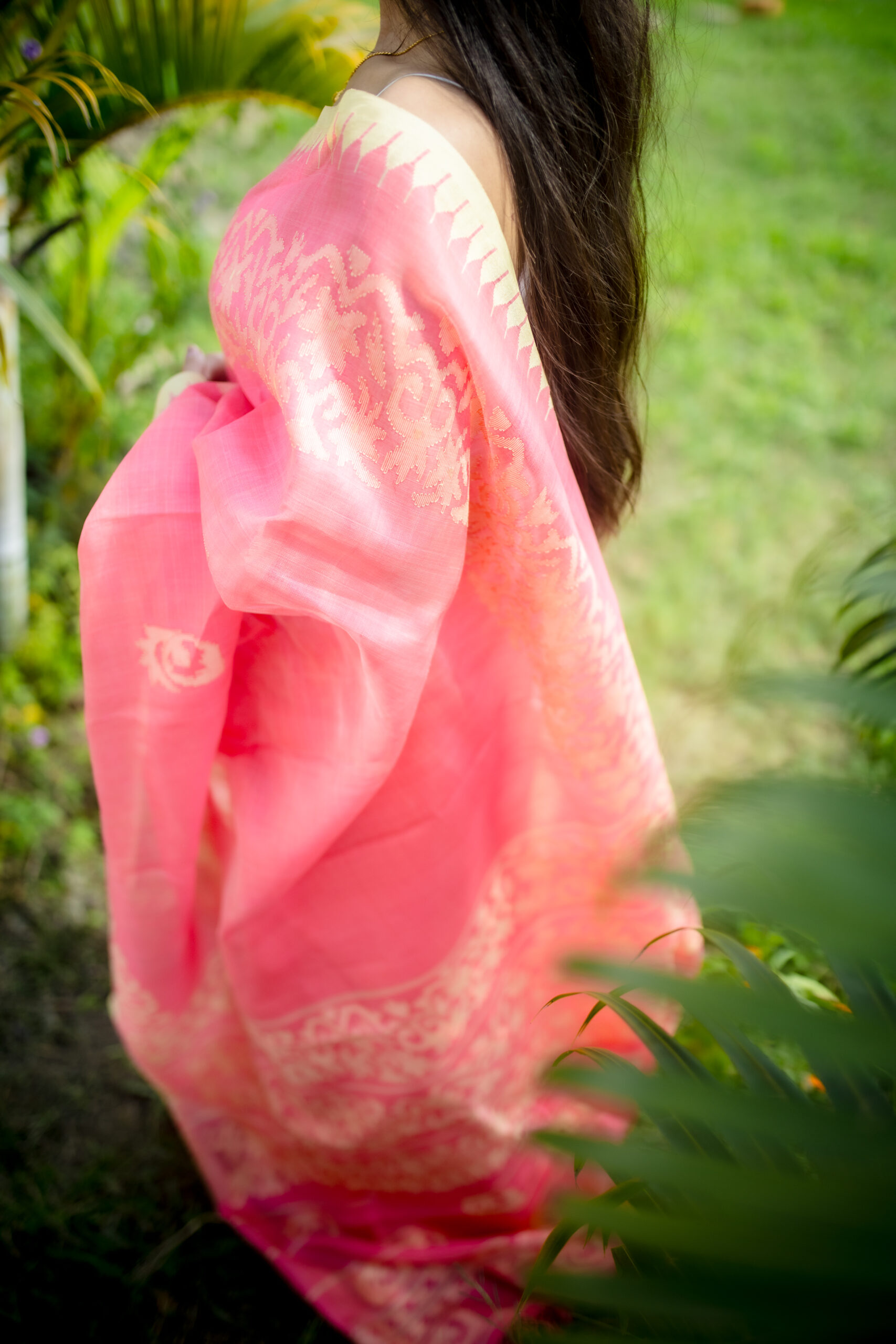 Coral Blossom – GI-Tagged Moirangphee Semi Raw Silk Saree - Image 4