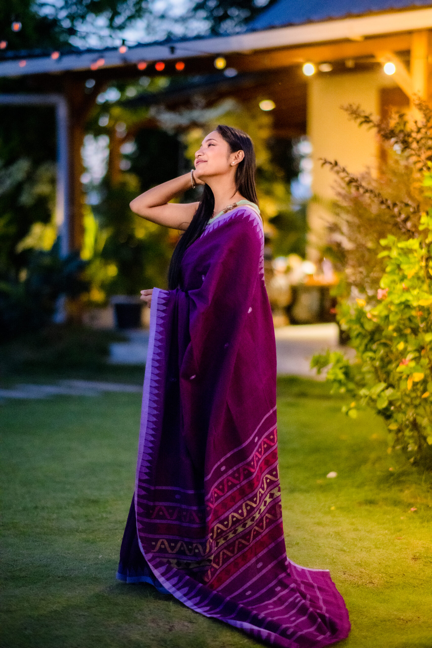 Royal Purple Moirangphee Cotton Saree with Traditional Handwoven Tribal Pallu - Image 3