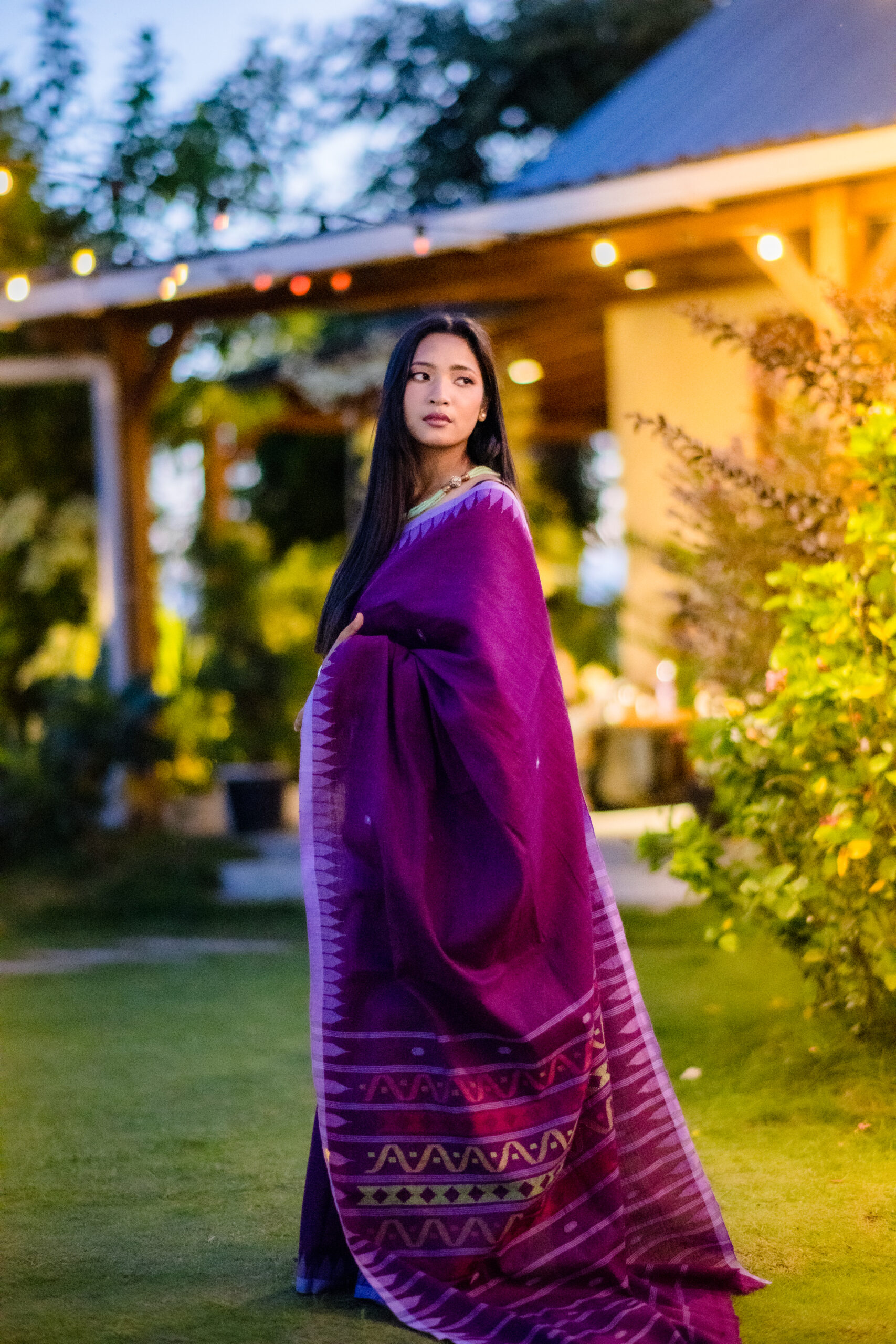 Royal Purple Moirangphee Cotton Saree with Traditional Handwoven Tribal Pallu - Image 4