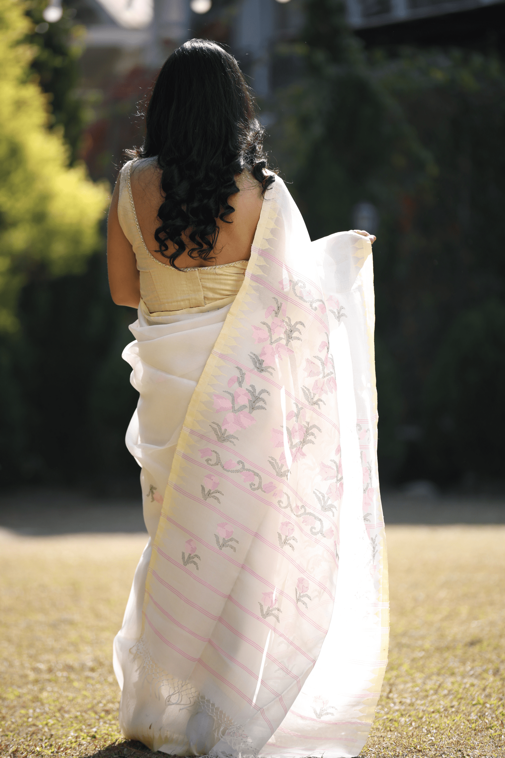 Traditional Mulberry Raw Silk Rani Sari with Yellowish Cream Moirangphee Border - Image 3