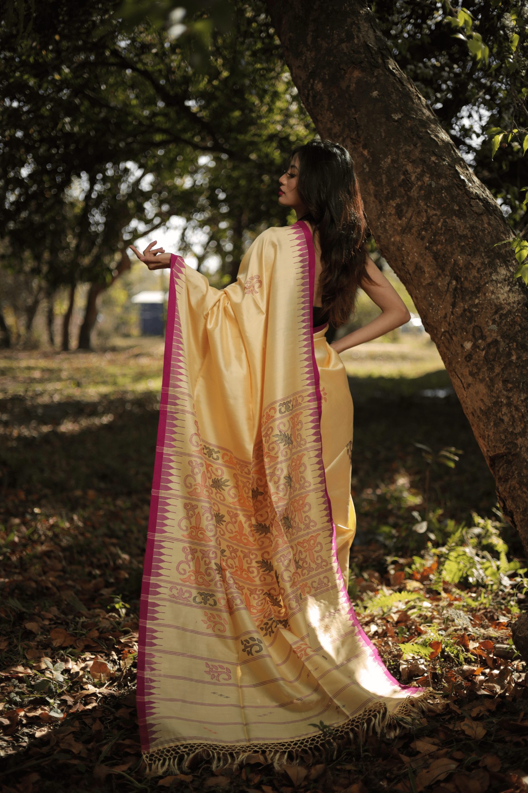 Mellow Marigold Elegance Pure Mulberry Silk Moirangphee Saree - Image 4